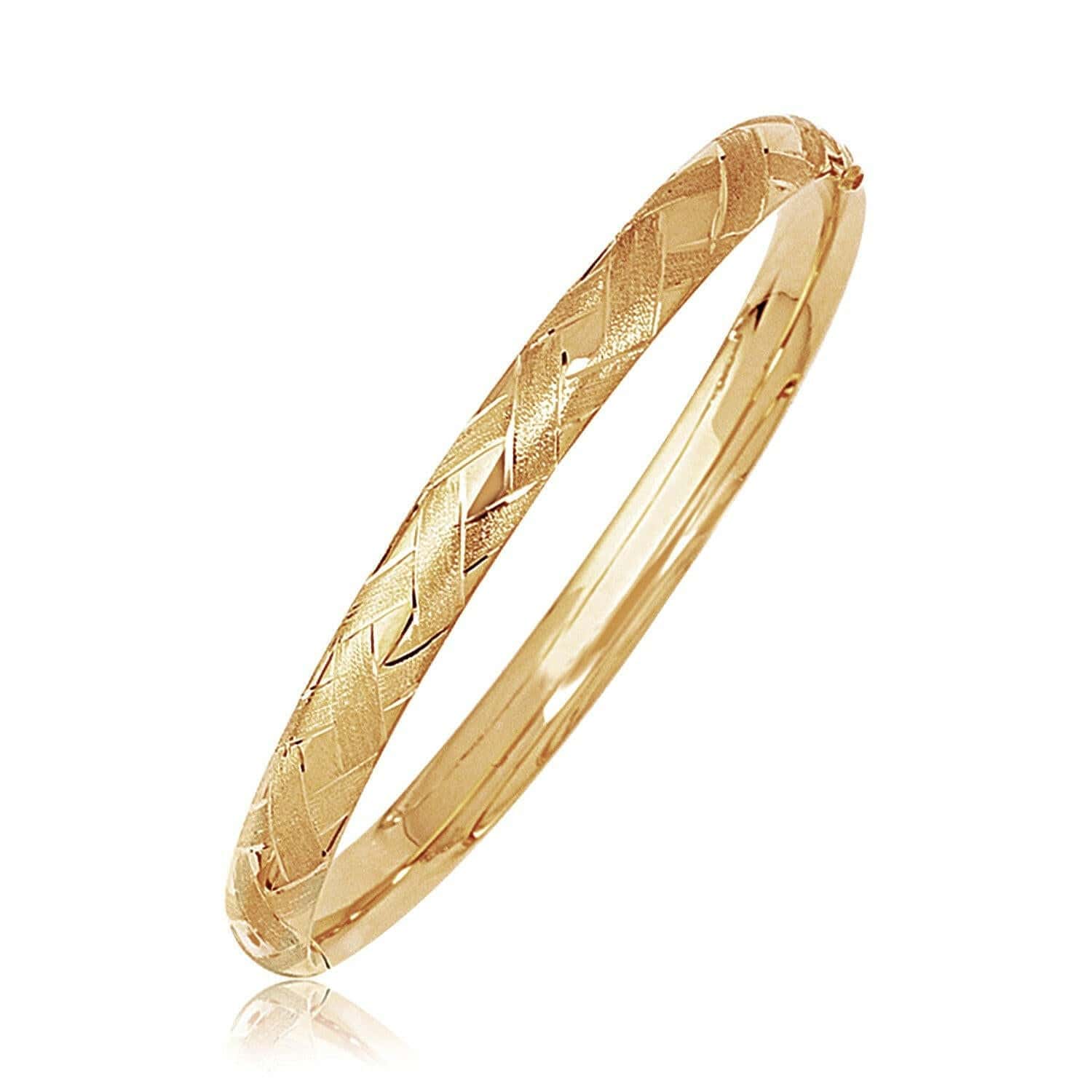 14k Yellow Gold Domed Bangle with a Weave Motif (6.00 mm) |