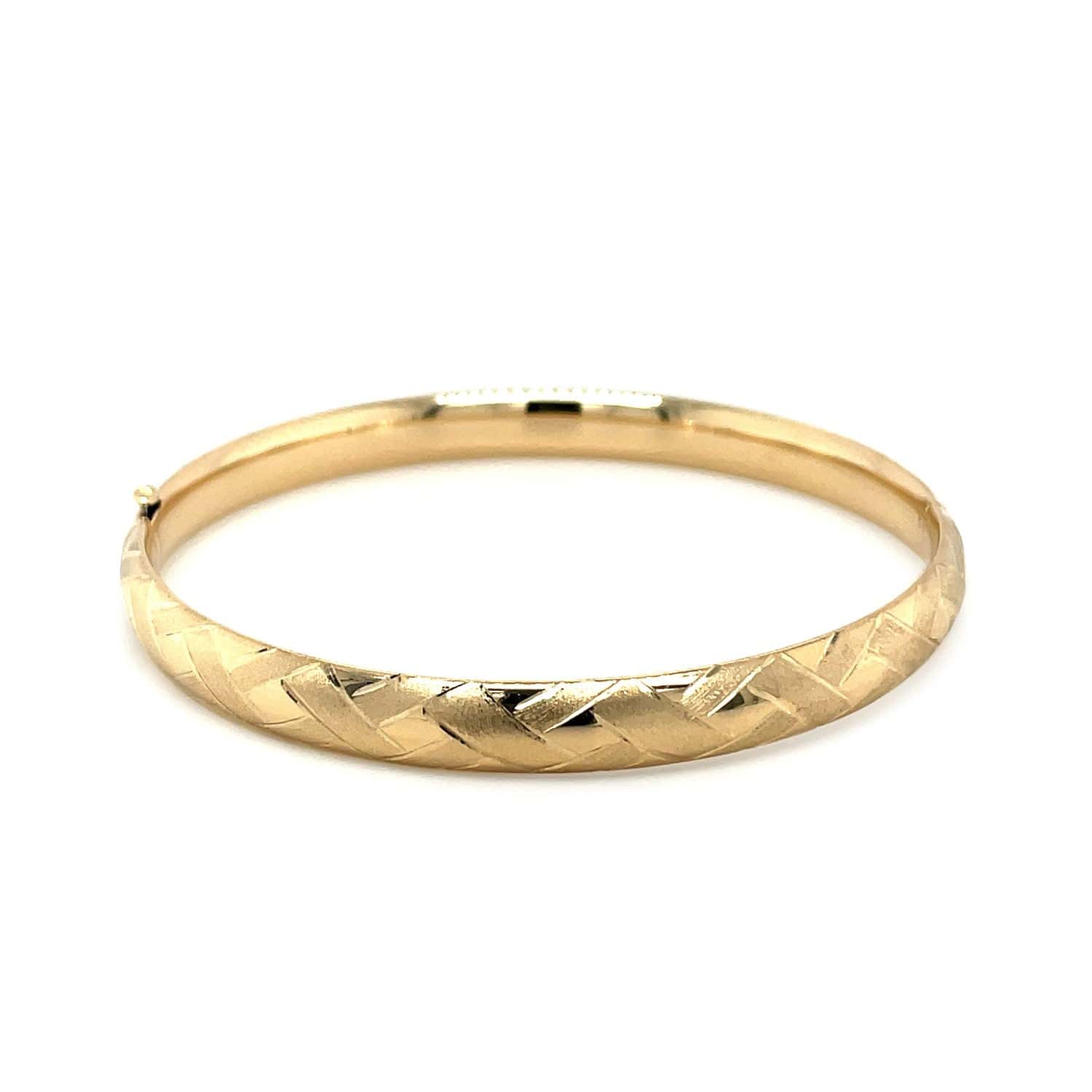 14k Yellow Gold Domed Bangle with a Weave Motif (6.00 mm) | 7''