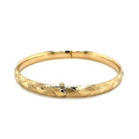 14k Yellow Gold Domed Bangle with a Weave Motif (6.00 mm) | - Forever in Harmony