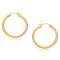 14k Yellow Gold Hoop Earring with Diamond-Cut Finish (3x30mm) - Forever in Harmony