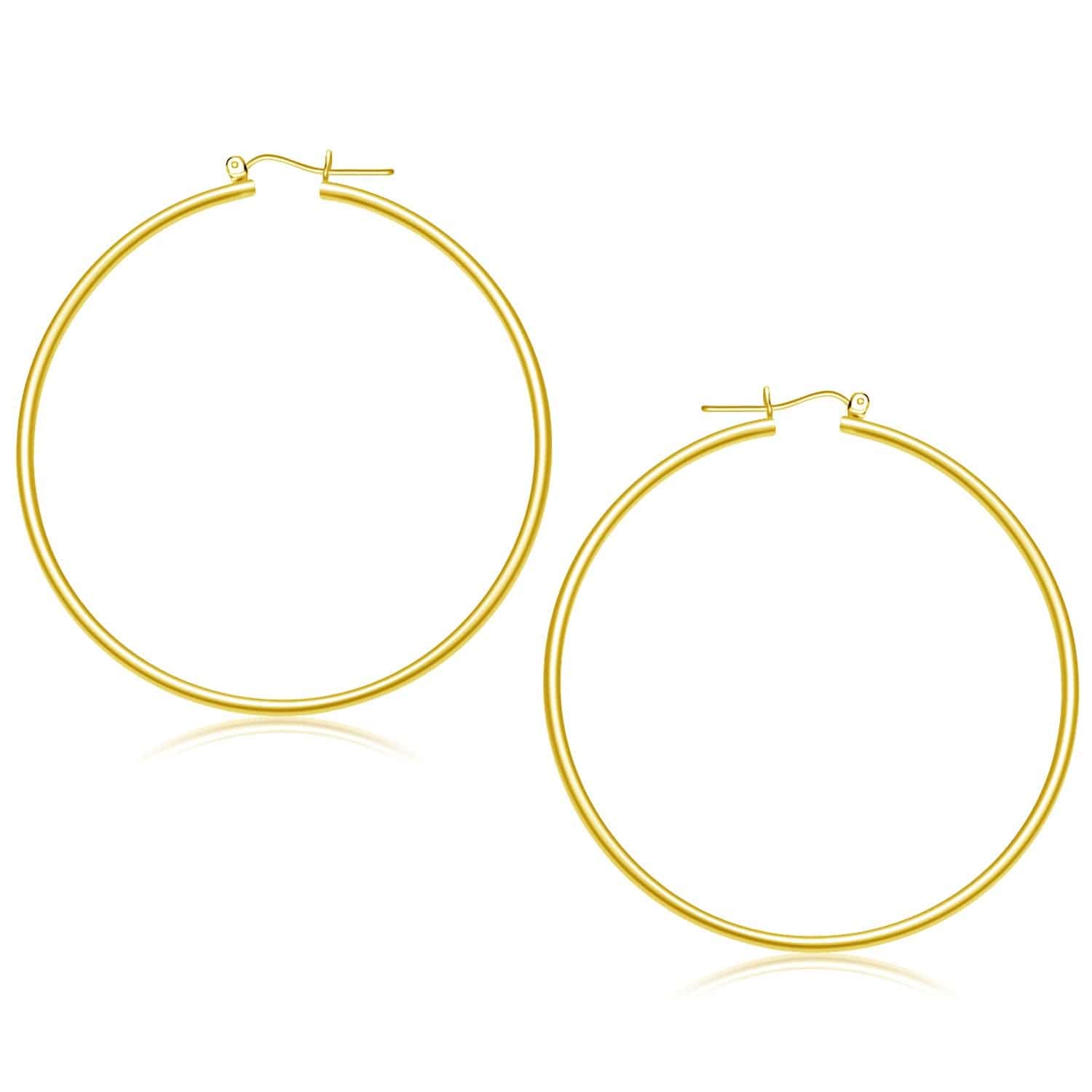 14k Yellow Gold Polished Hoop Earrings (2x55mm) - Forever in Harmony