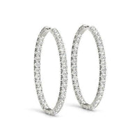 Oval Shape Two Sided Diamond Hoop Earrings in 14k White Gold (2 cttw) - Forever in Harmony