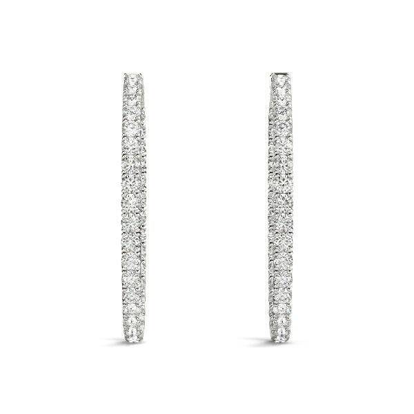 Oval Shape Two Sided Diamond Hoop Earrings in 14k White Gold (2 cttw) - Forever in Harmony