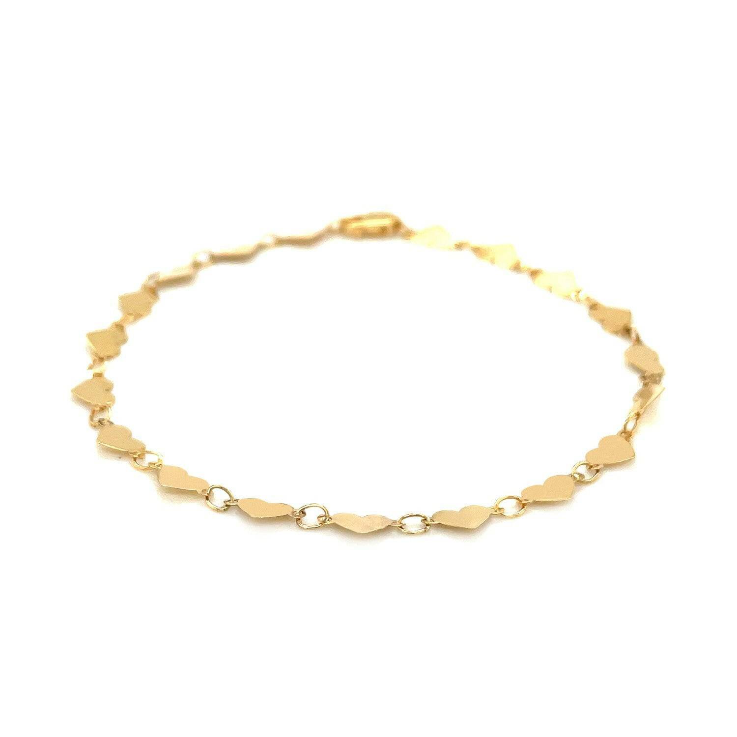 14k Yellow Gold 7 inch Mirrored Heart Chain Bracelet (5.00 mm) |