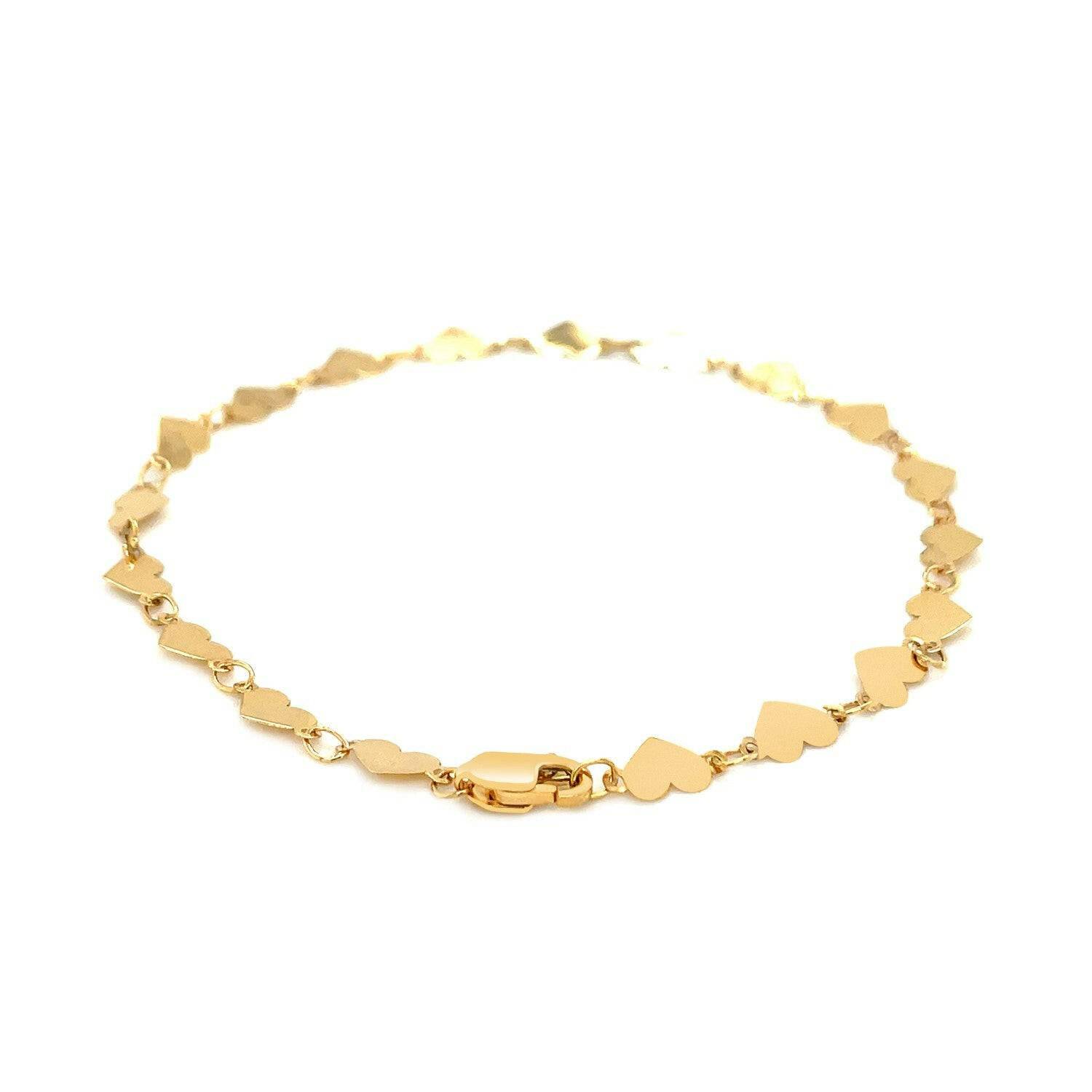 14k Yellow Gold 7 inch Mirrored Heart Chain Bracelet (5.00 mm) | - Forever in Harmony