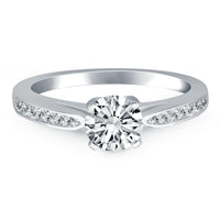 14k White Gold Cathedral Engagement Ring with Pave Diamonds - Forever in Harmony