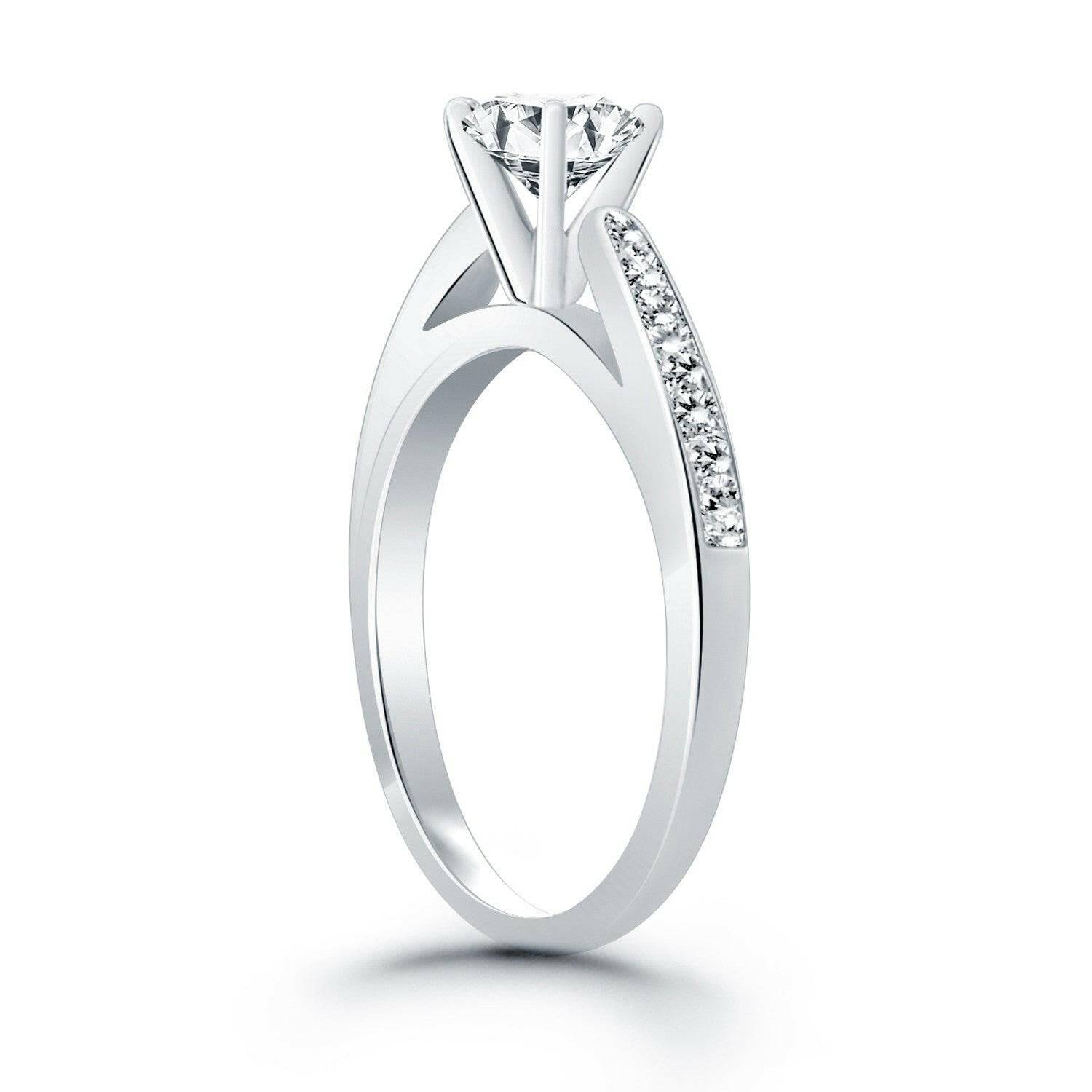 14k White Gold Cathedral Engagement Ring with Pave Diamonds - Forever in Harmony