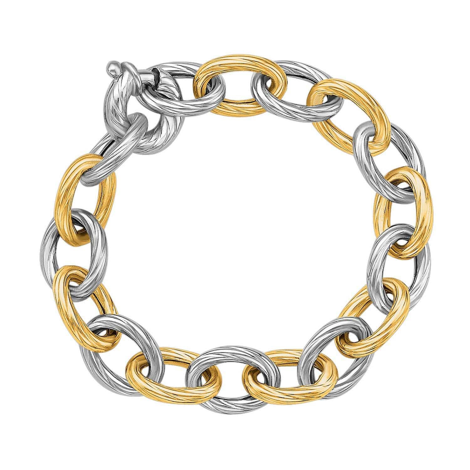 18k Yellow Gold and Sterling Silver Rhodium Plated Diamond Cut Chain Bracelet |