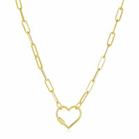 14k Yellow Gold Paperclip Chain Necklace with Heart Carabiner Clasp - Forever in Harmony