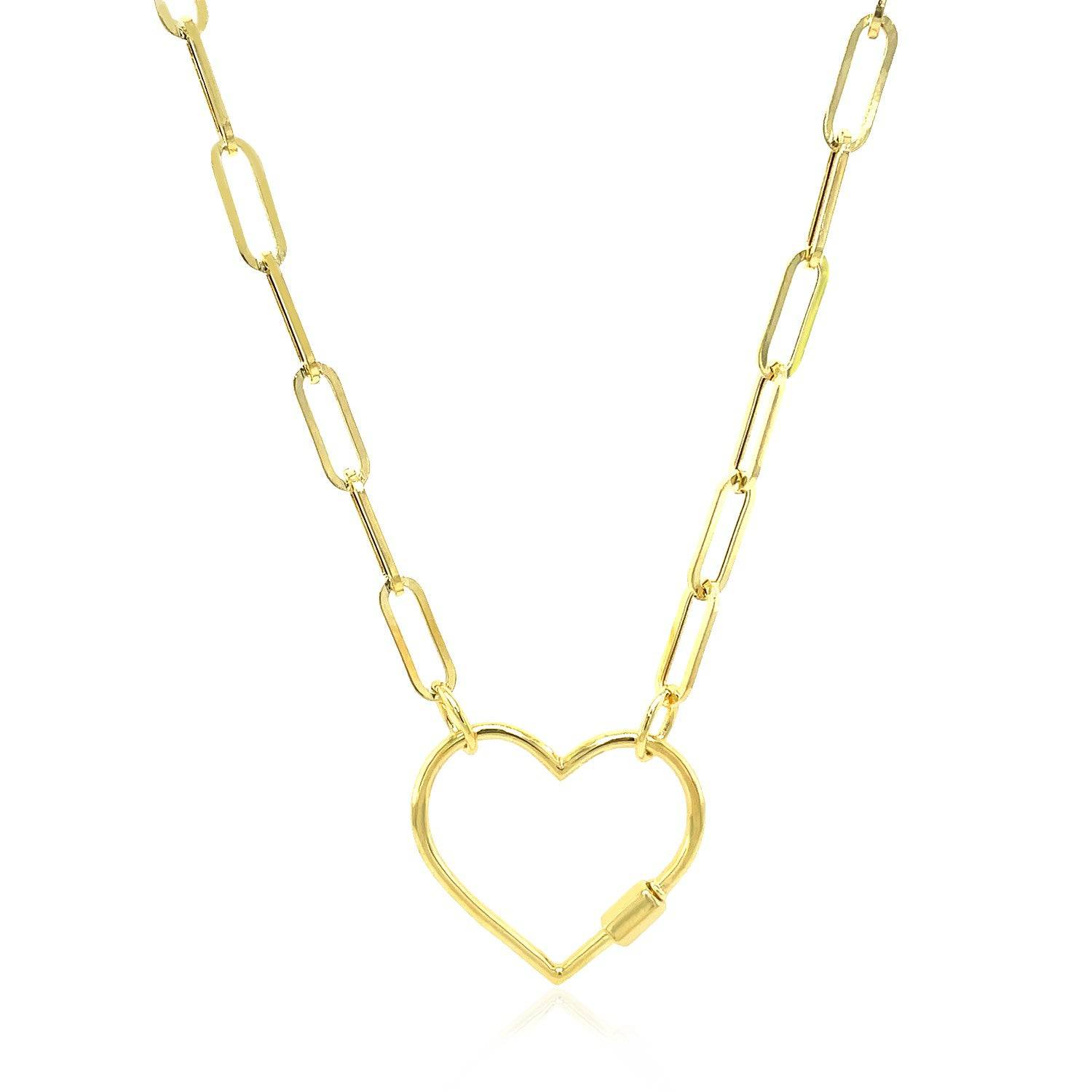 14k Yellow Gold Paperclip Chain Necklace with Heart Carabiner Clasp - Forever in Harmony