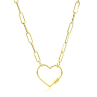 14k Yellow Gold Paperclip Chain Necklace with Heart Carabiner Clasp - Forever in Harmony