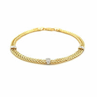 14k Two-Tone Gold Dual Wheat Chain Bracelet with Diamond Stations (3.75 mm) | - Forever in Harmony