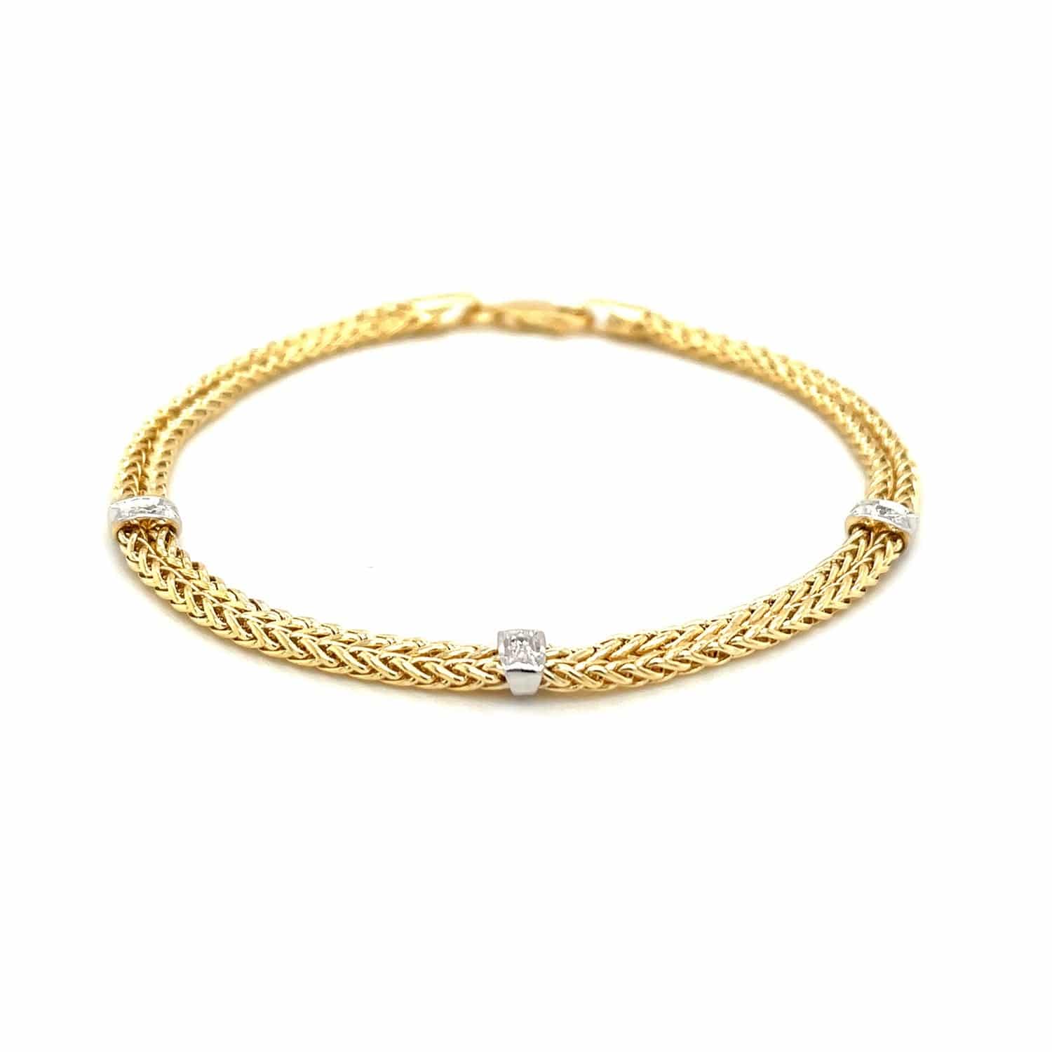 14k Two-Tone Gold Dual Wheat Chain Bracelet with Diamond Stations (3.75 mm) | 7.25'' - Forever in Harmony