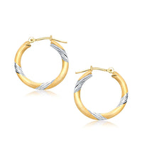 14k Two Tone Gold Polished Hoop Earrings (3x20mm) - Forever in Harmony