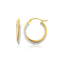 14k Two Tone Gold Double Polished and Textured Hoop Earrings - Forever in Harmony