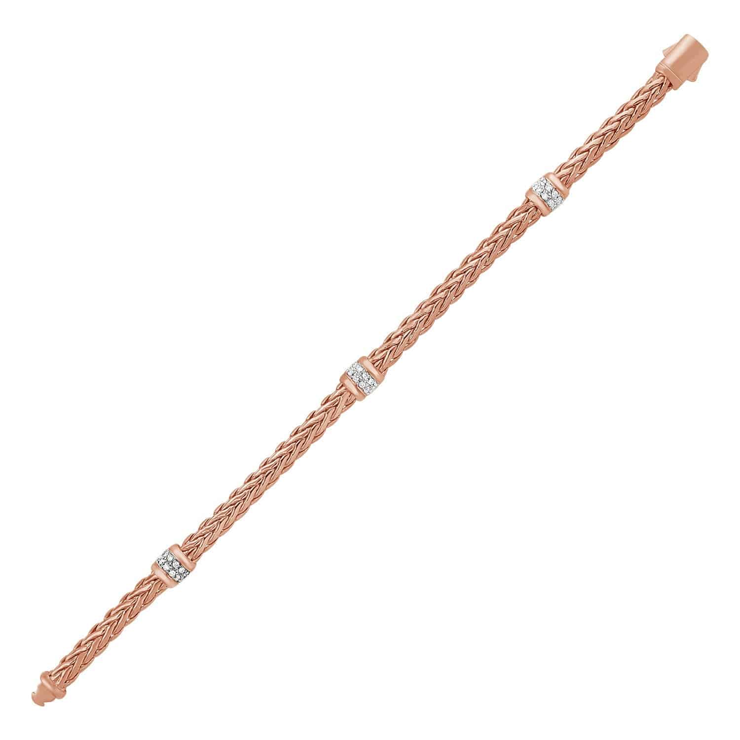 Polished Woven Rope Bracelet with Diamond Accents in 14k Rose Gold - Forever in Harmony