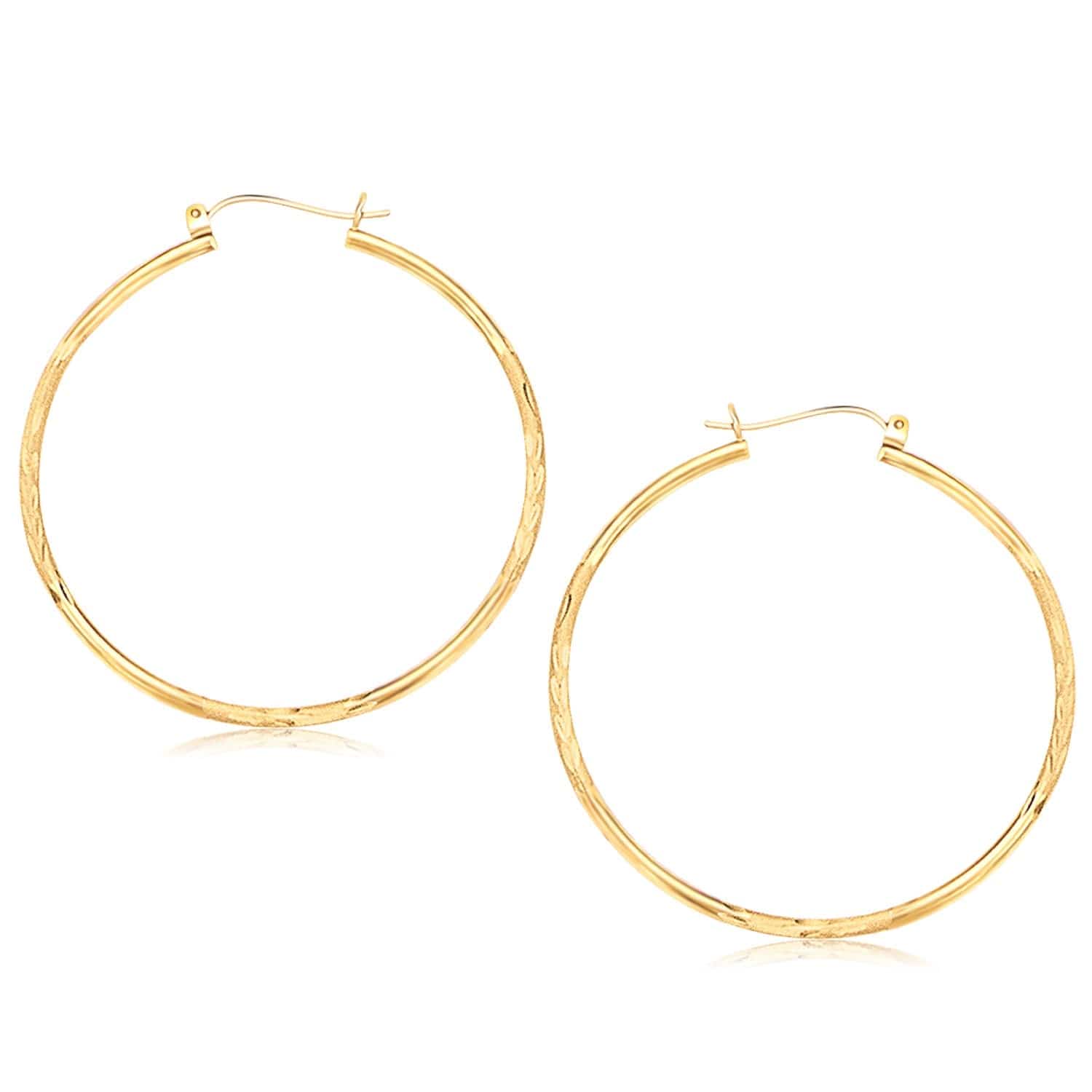 14k Yellow Gold Fancy Diamond Cut Extra Large Hoop Earrings (2x45mm) - Forever in Harmony