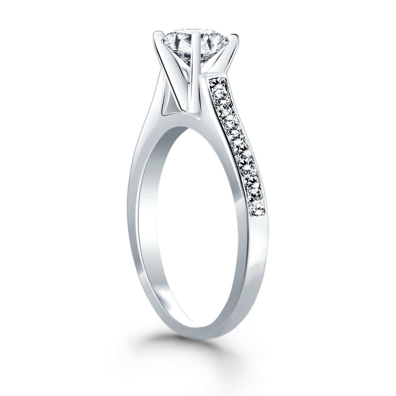 1/2 Carat Round Diamond with Pave Diamonds Classic Cathedral engagement ring - Forever in Harmony