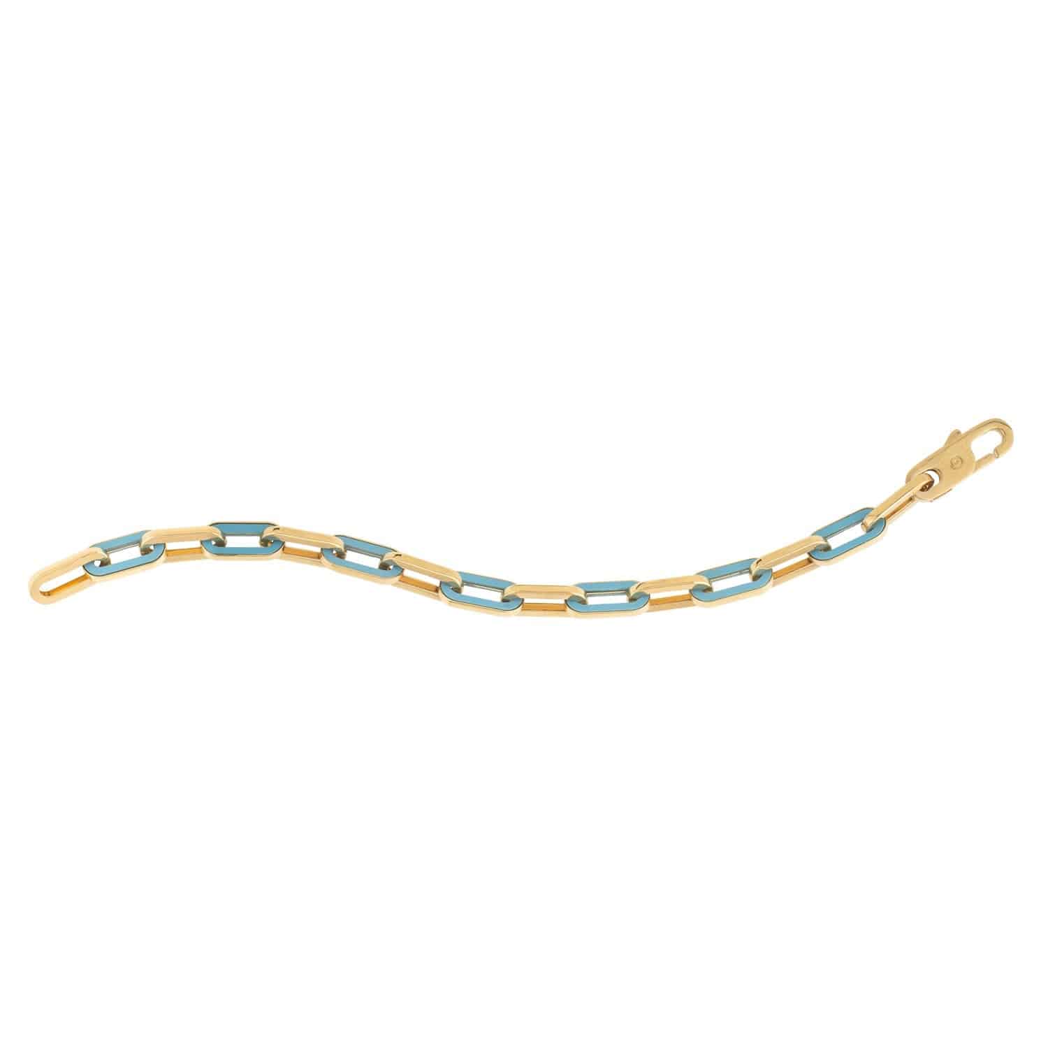 14k Yellow Gold Turquoise Paperclip Gem Link Bracelet (7.00 mm) - Forever in Harmony