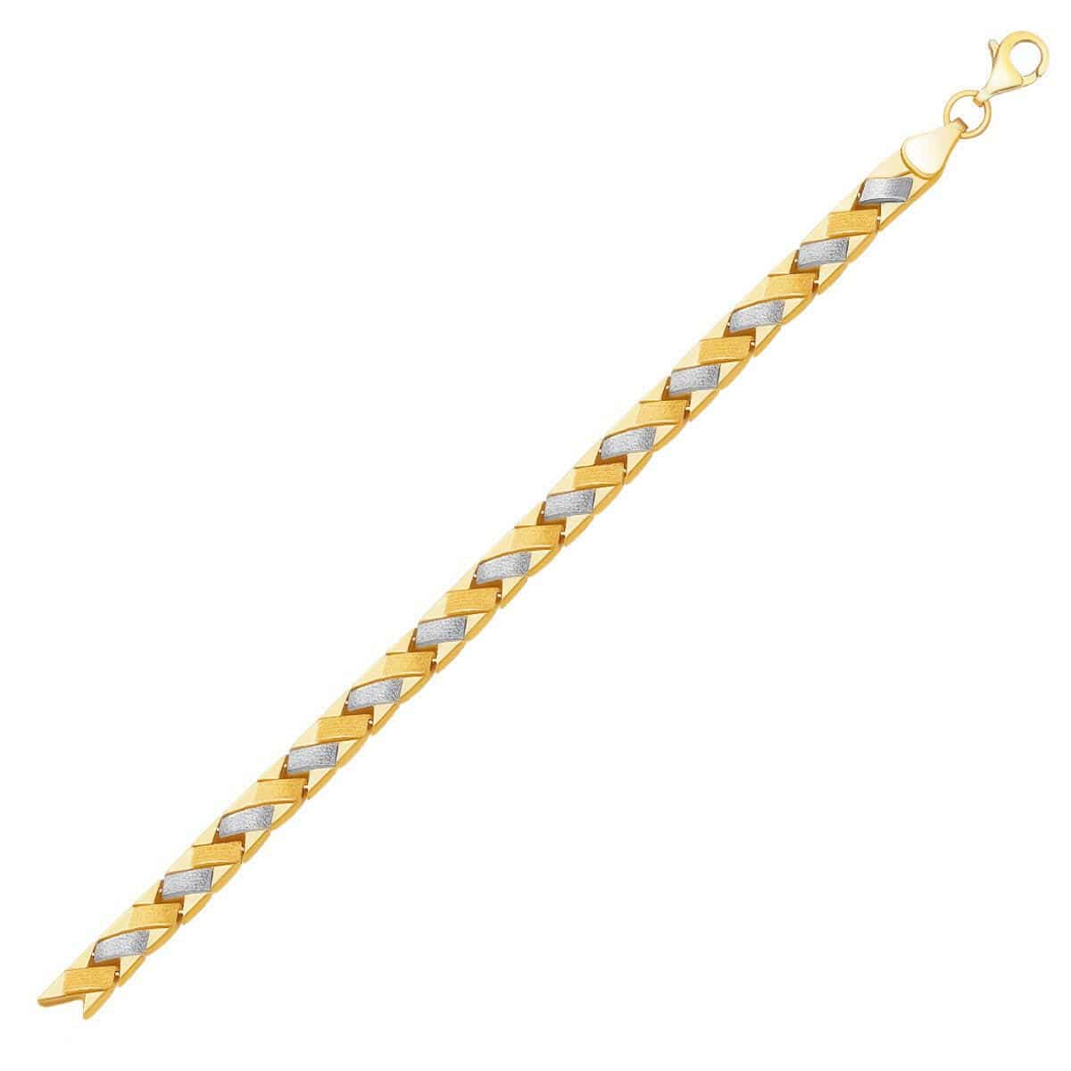 14k Two-Tone Gold Fancy Weave Bracelet with Contrasting Finish (6.35 mm) |