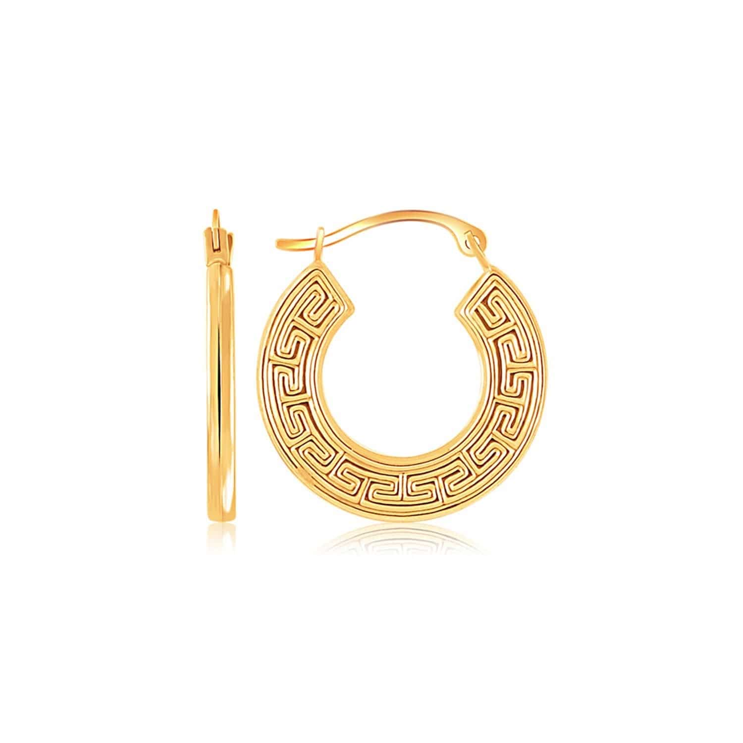 10k Yellow Gold Greek Key Small Hoop Earrings - Forever in Harmony