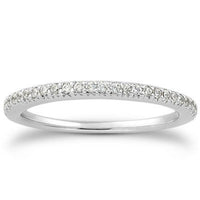 14k White Gold Fancy Engraved Pave Diamond Wedding Ring Band - Forever in Harmony