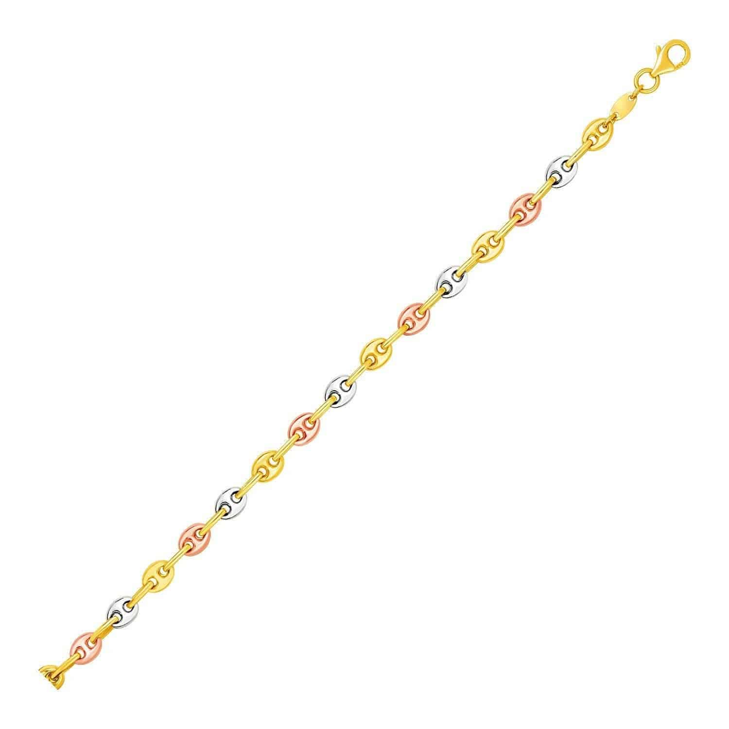 14k Tri Color Gold Mariner Link Anklet |