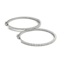 14k White Gold Slim Two Sided Diamond Hoop Earrings (1 1/2 cttw) - Forever in Harmony