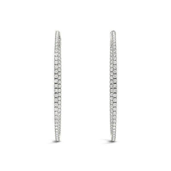 14k White Gold Slim Two Sided Diamond Hoop Earrings (1 1/2 cttw) - Forever in Harmony