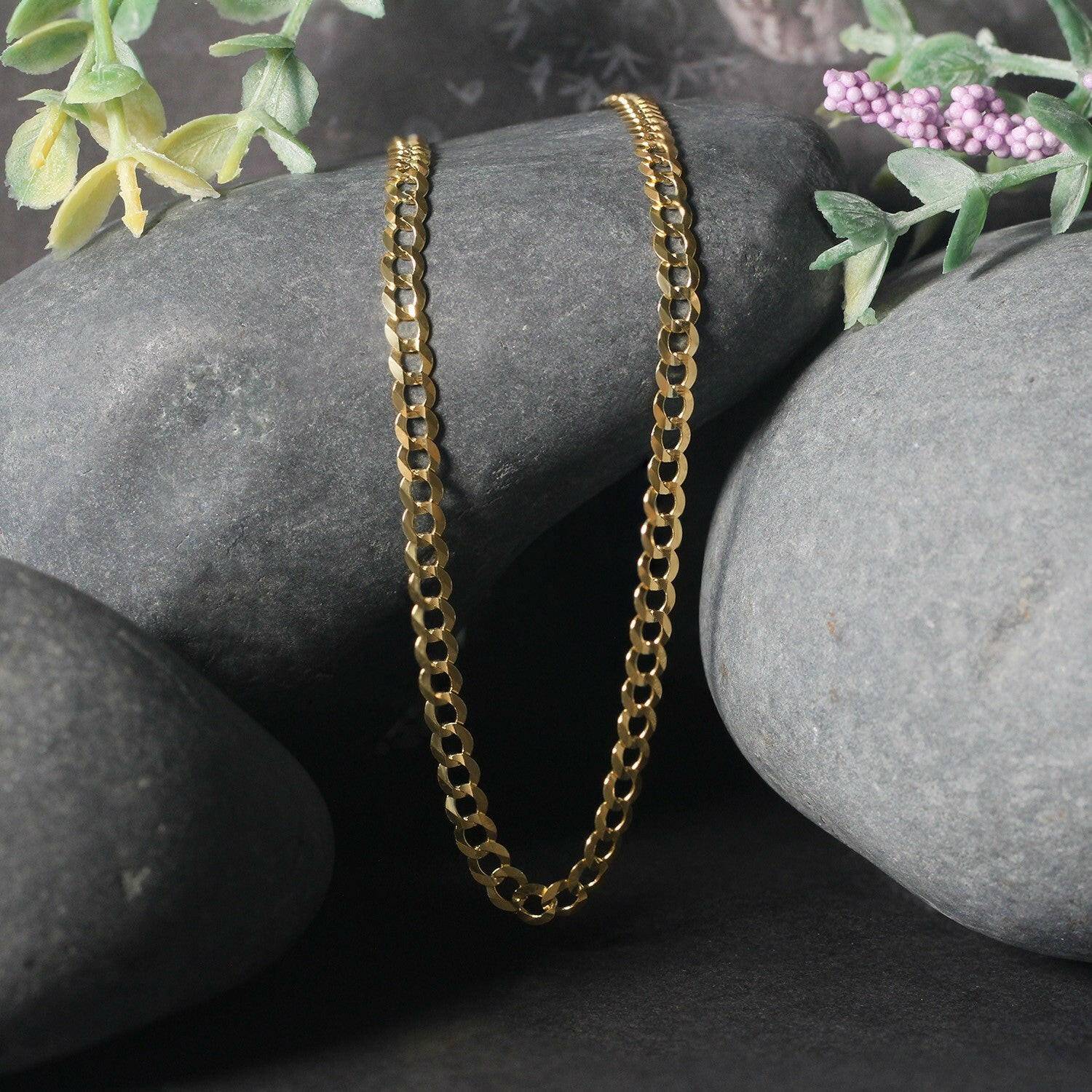 14k Yellow Gold Solid Curb Chain (3.60 mm) | - Forever in Harmony