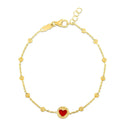 14k Yellow Gold Childrens Bracelet with Beads and Enameled Heart | - Forever in Harmony