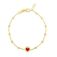 14k Yellow Gold Childrens Bracelet with Beads and Enameled Heart | - Forever in Harmony