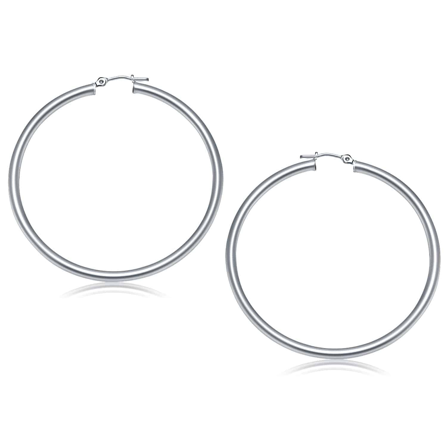 14k White Gold Polished Hoop Earrings (3x50mm) - Forever in Harmony