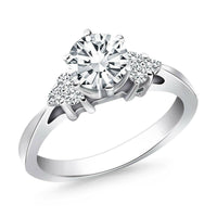 14k White Gold Cathedral Engagement Ring with Side Diamond Clusters - Forever in Harmony