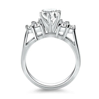 14k White Gold Cathedral Engagement Ring with Side Diamond Clusters - Forever in Harmony