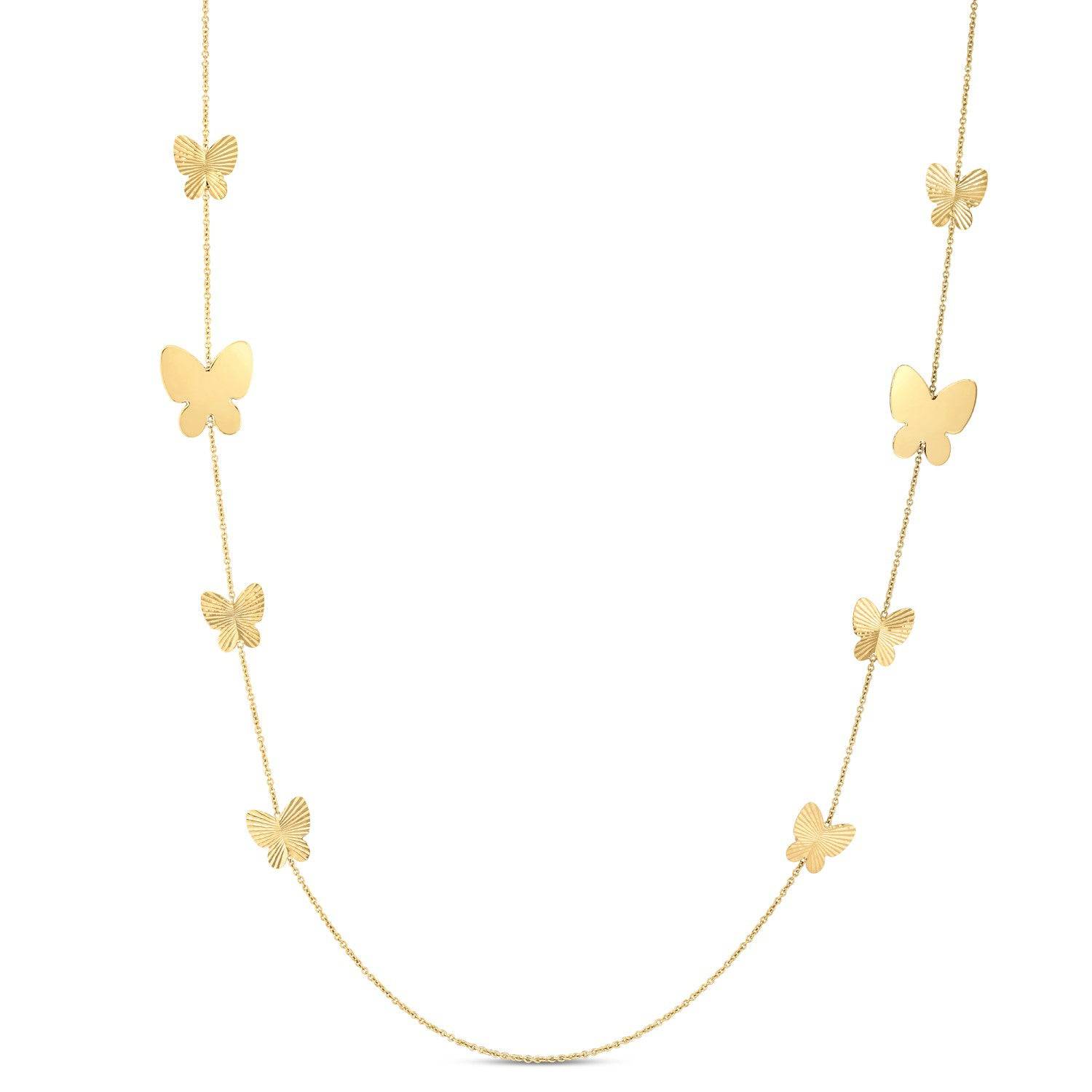 14k Yellow Gold Papillon Graduated Butterfly Necklace - Forever in Harmony