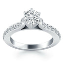 14k White Gold Curved Shank Engagement Ring with Pave Diamonds - Forever in Harmony