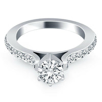 14k White Gold Curved Shank Engagement Ring with Pave Diamonds - Forever in Harmony