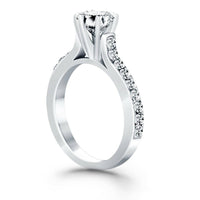 14k White Gold Curved Shank Engagement Ring with Pave Diamonds - Forever in Harmony