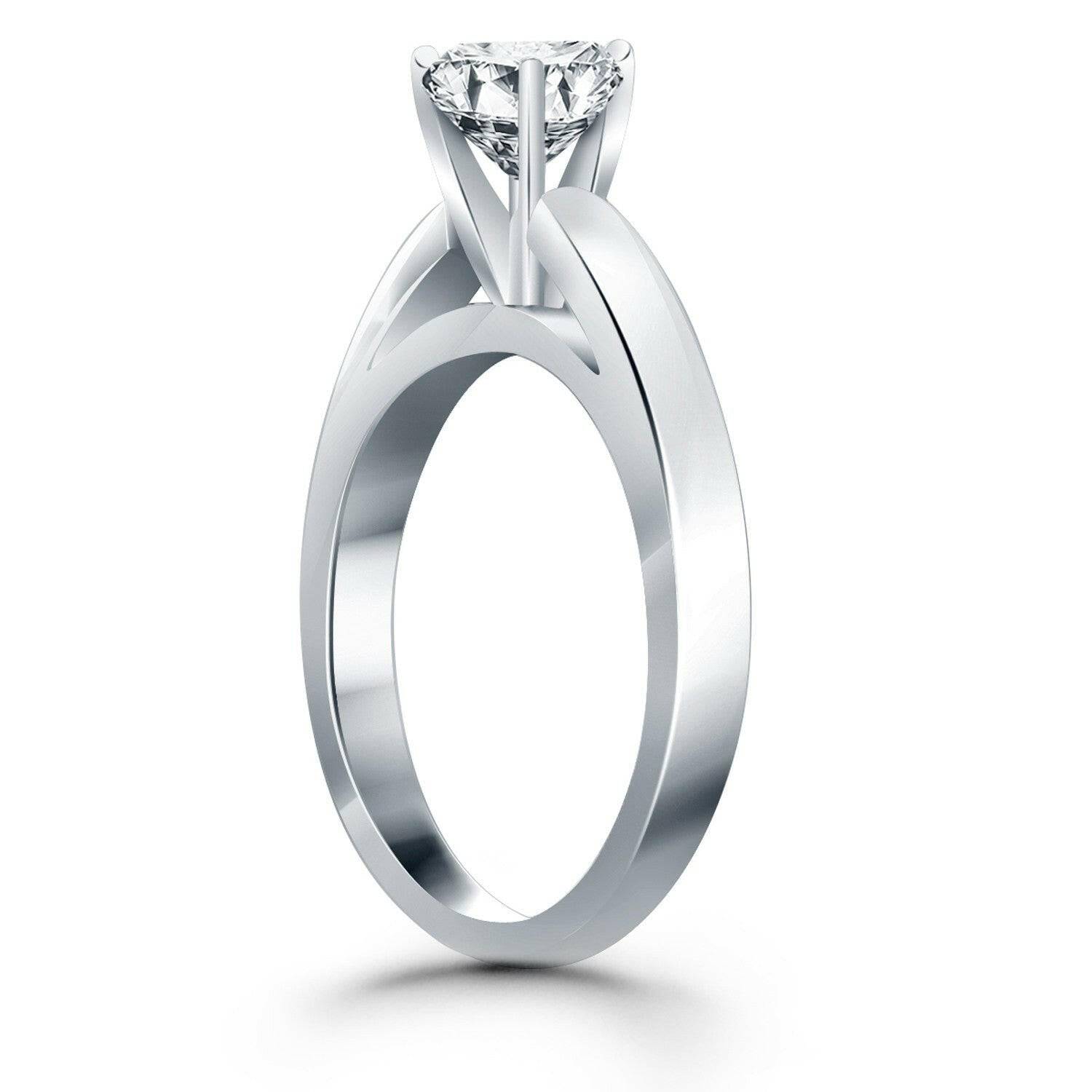 14k White Gold Classic Wide Band Cathedral Solitaire Engagement Ring - Forever in Harmony