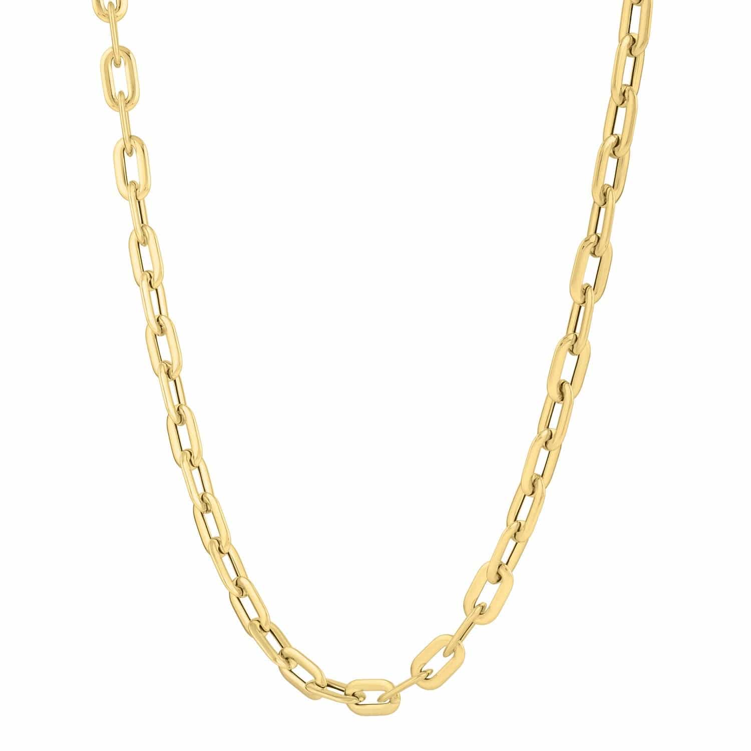 14k Yellow Gold Oval Domed Paperclip Chain Necklace (5.30 mm) - Forever in Harmony