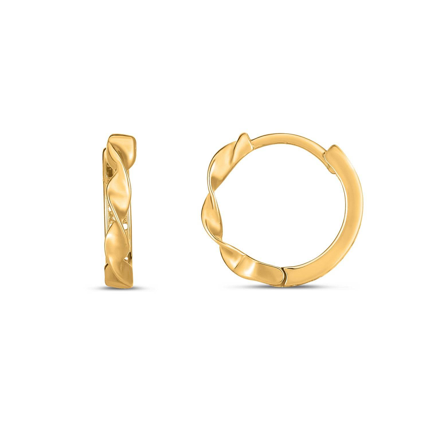 14k Yellow Gold Twist Huggie Hoops - Forever in Harmony