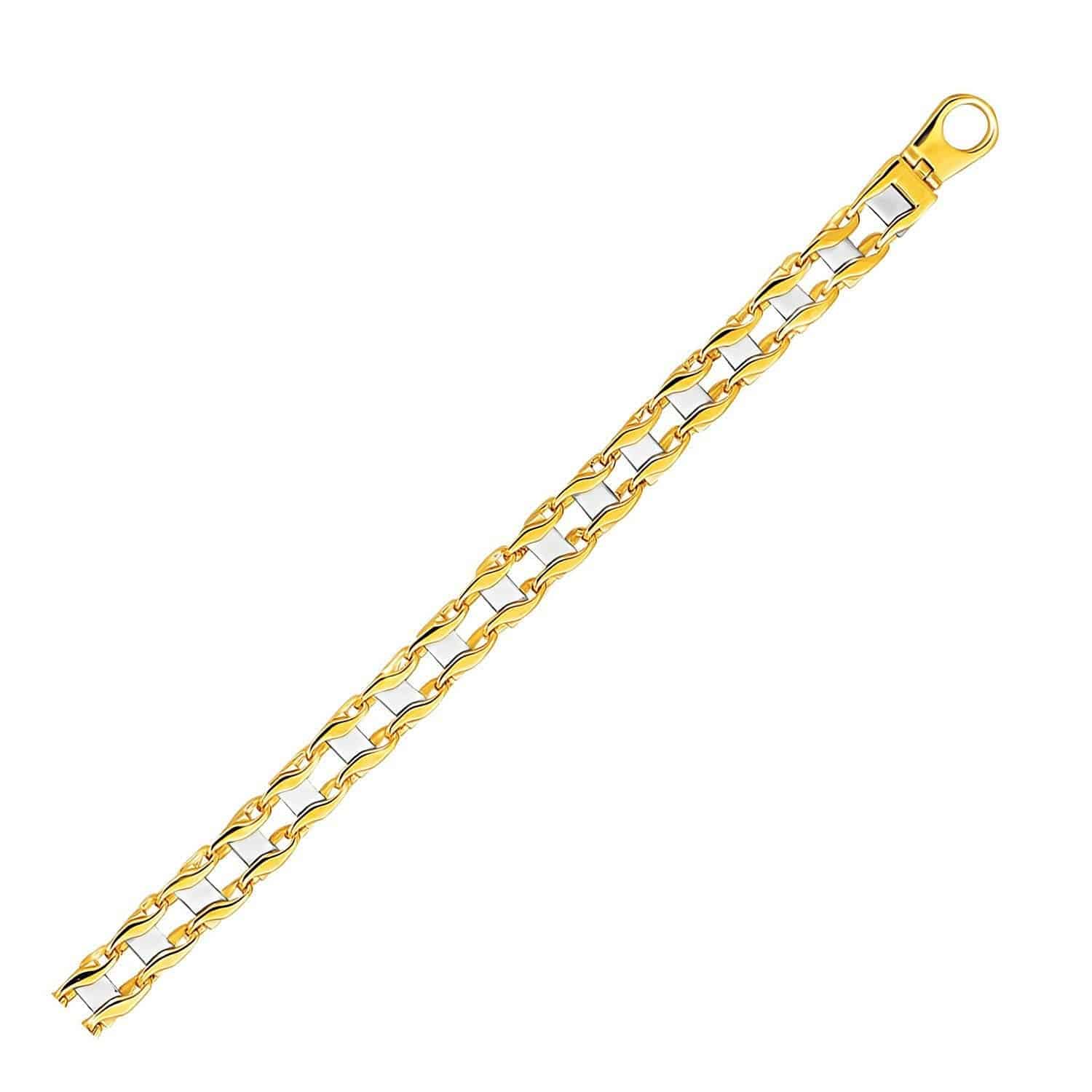 14k Two-Tone Gold Mens Bracelet with S Style Bar Links (7.85 mm) |