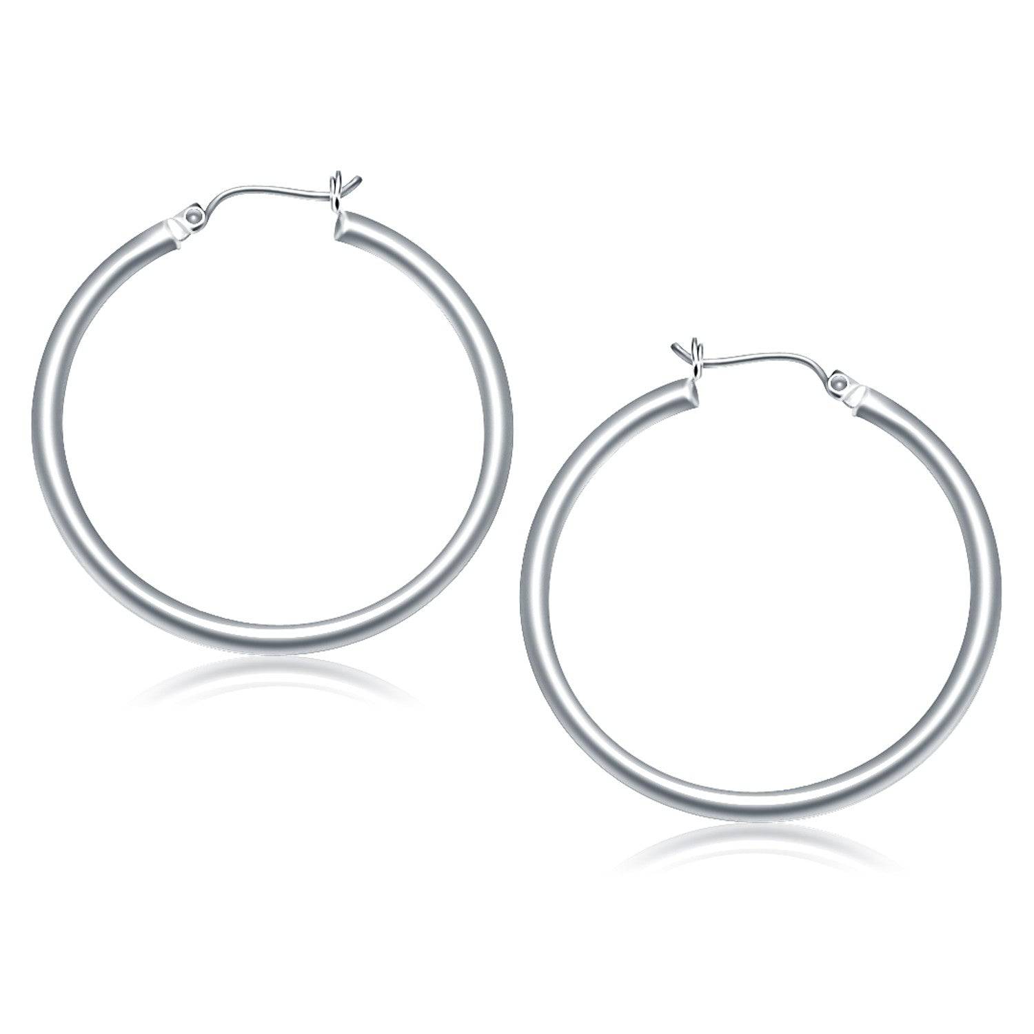 14k White Gold Polished Hoop Earrings (3x40mm) - Forever in Harmony