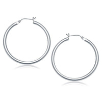 14k White Gold Polished Hoop Earrings (3x40mm) - Forever in Harmony