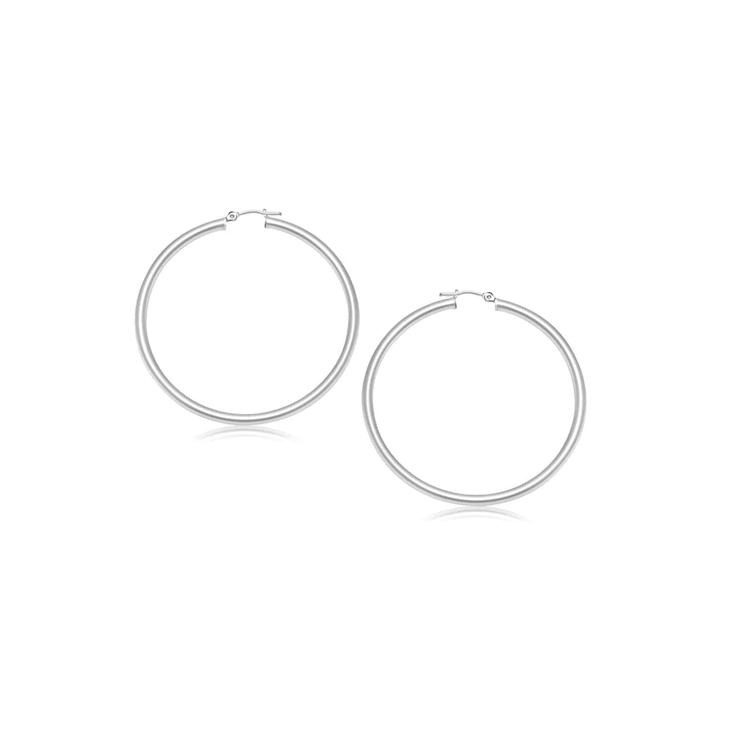 14k White Gold Polished Hoop Earrings (3x20mm) - Forever in Harmony