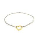 14k Yellow Gold and Sterling Silver Anklet with a Single Open Heart Station - Forever in Harmony