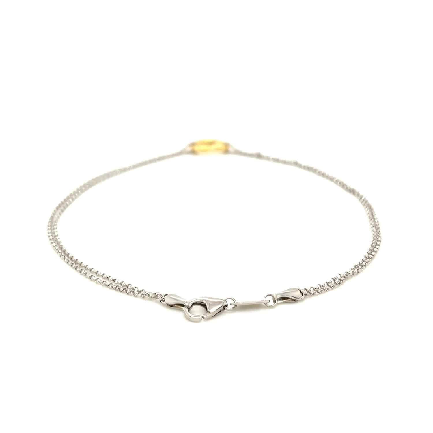 14k Yellow Gold and Sterling Silver Anklet with a Single Open Heart Station - Forever in Harmony