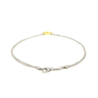 14k Yellow Gold and Sterling Silver Anklet with a Single Open Heart Station - Forever in Harmony