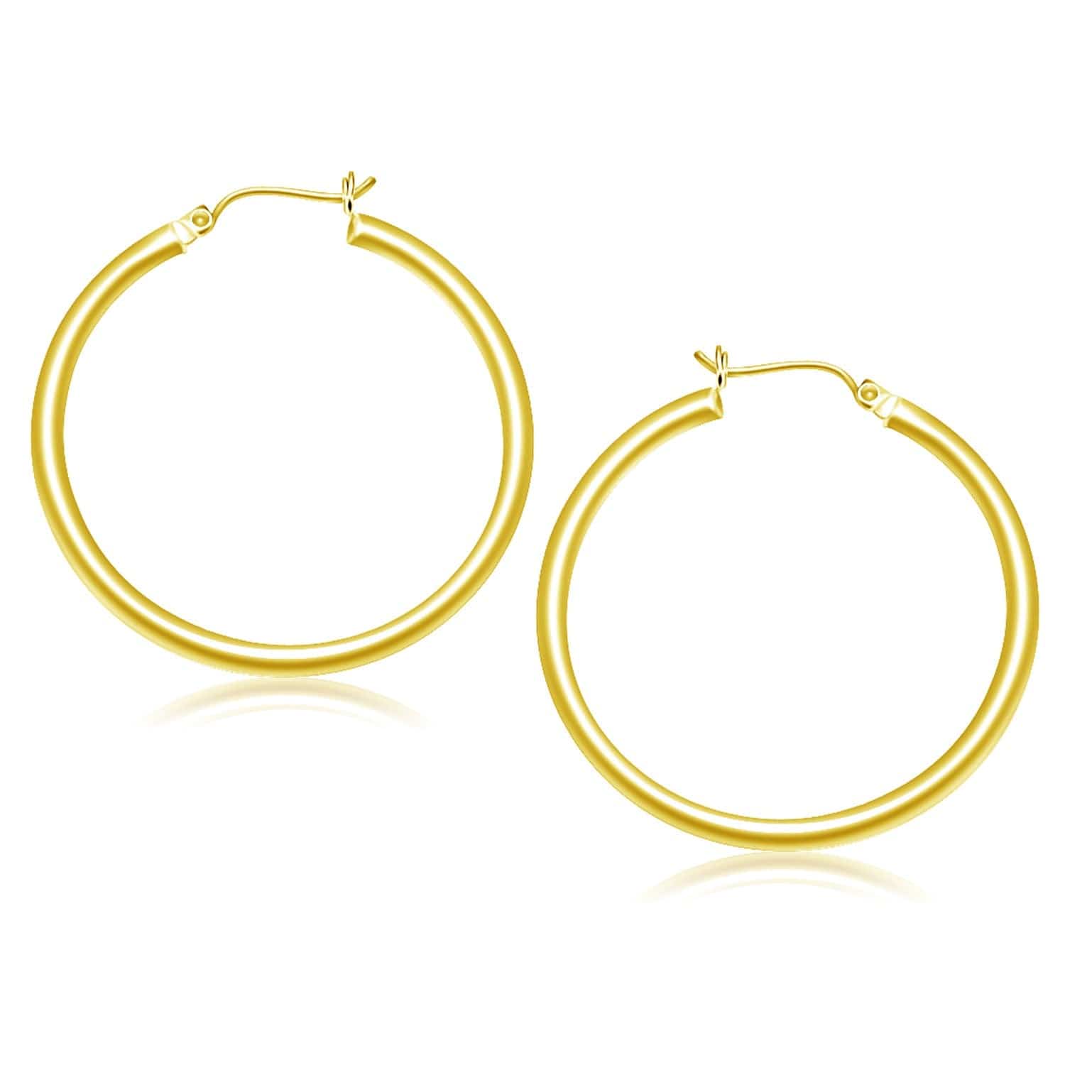 14k Yellow Gold Polished Hoop Earrings (3x40mm) - Forever in Harmony